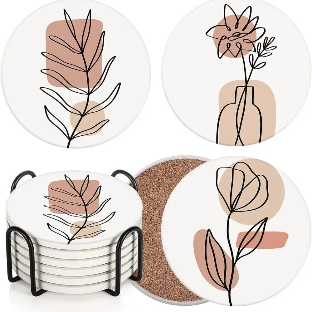 Table Coaster for Drinks Set of 6, Flowers Beauty Woman Boho One Coffee Absorben